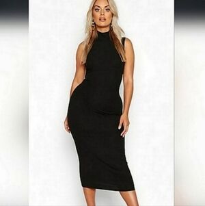 NWT BOOHOO BANDAGE RIBHIGH NECK MIDI DRESS 24